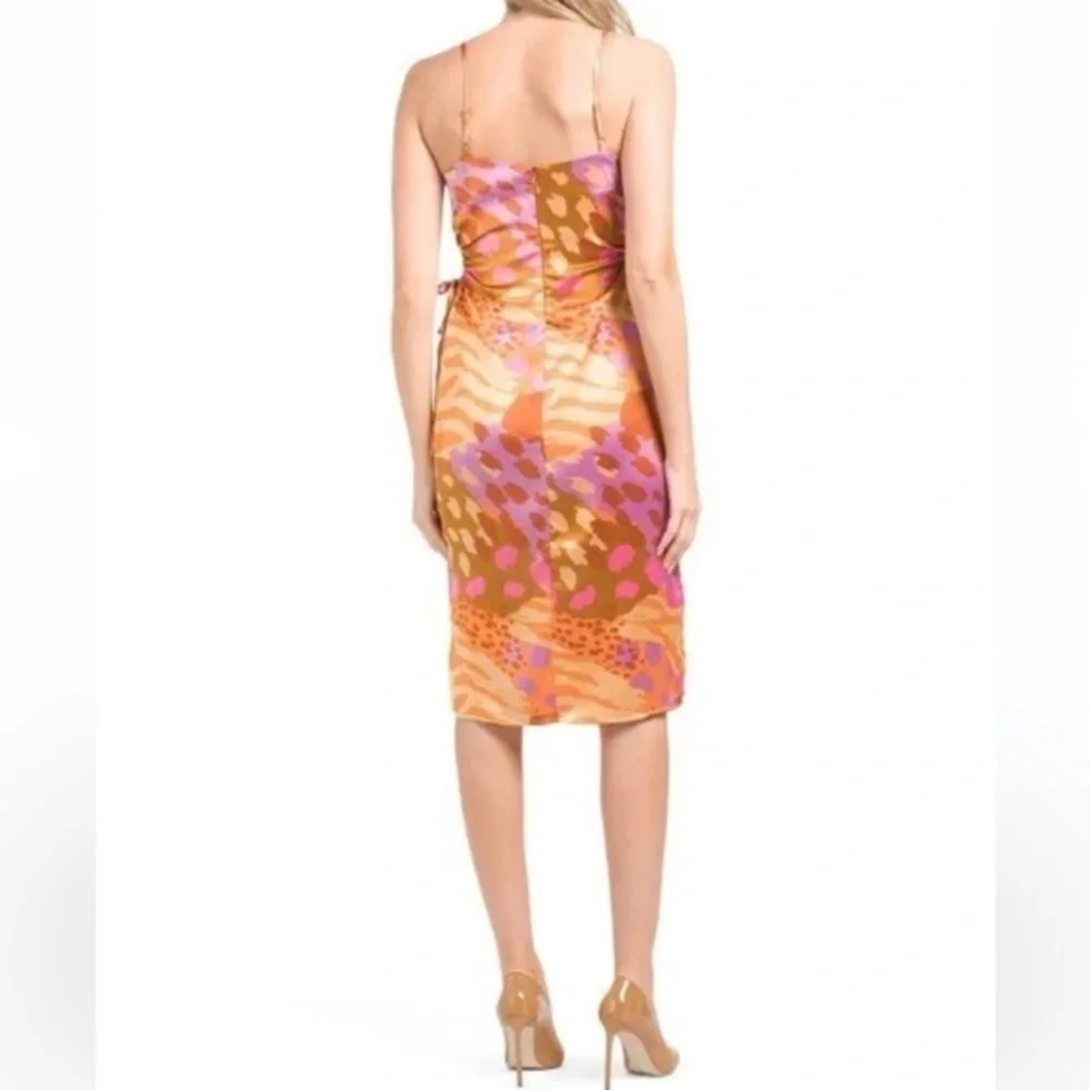 ✅ Christian Lacroix Dress Keyhole Midi Satin in Pink Orange